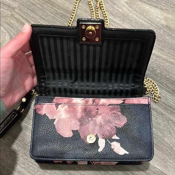 Victorias Secret Black and Pink Crossbody Bag with Gold Accents - Picture 2 of 5